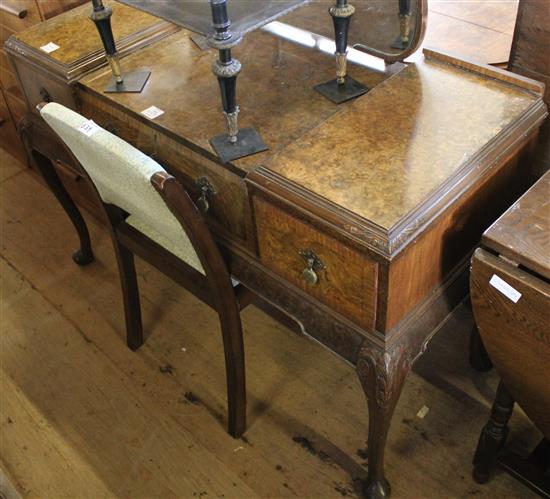 Burr walnut dressing table and matching chair stool